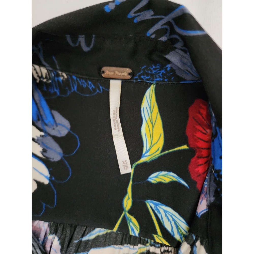 Free People Women's Black Multicolor Floral Silky Nights Blouse Size XS/TP - Picture 7 of 12